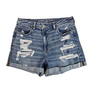 American Eagle Shorts Womens 10 Blue Distressed Stretch Denim High Rise Cutoff